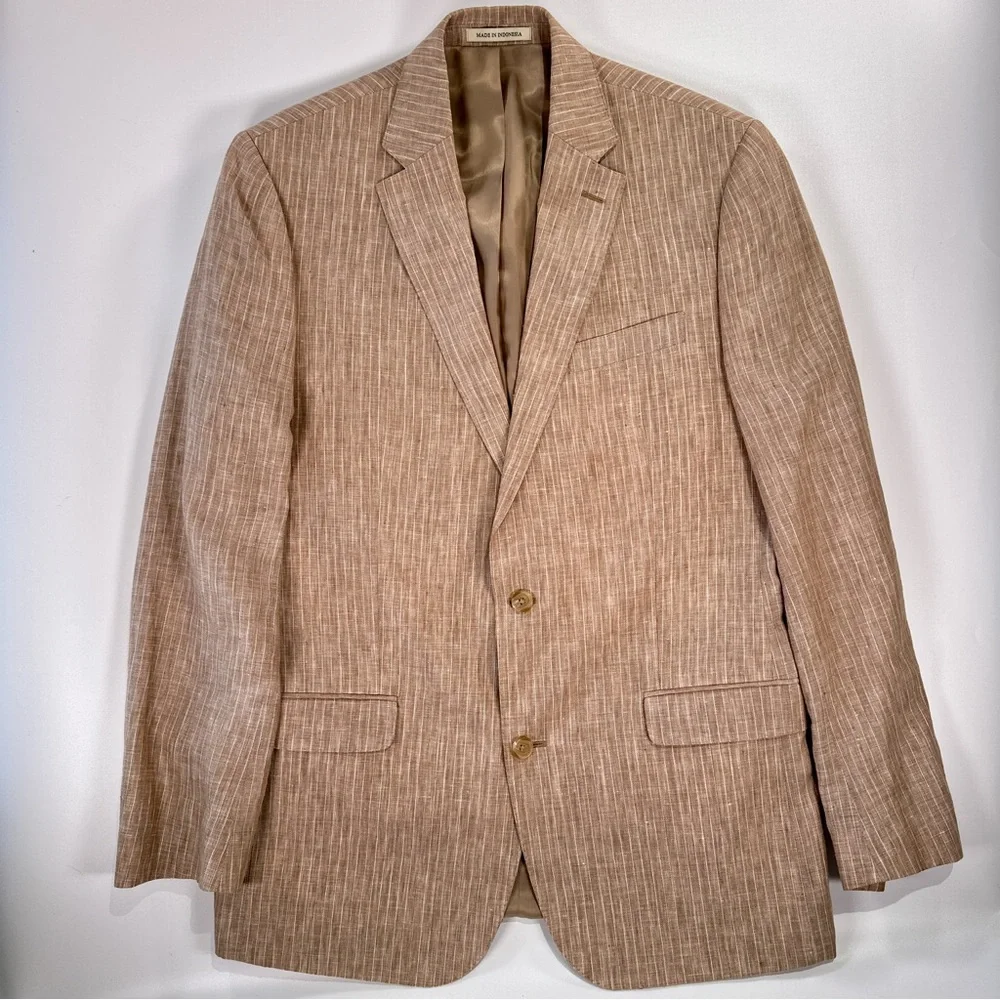 Lauren Ralph Lauren Linen Pinstripe Sport Coat Mens M Tan Coastal Quiet Luxury - Picture 2 of 13